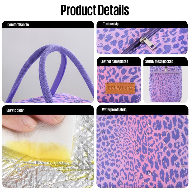 douyadady Lunch Bag Women/Men Lunch Box Women/Men (purple leopard) - Image 4